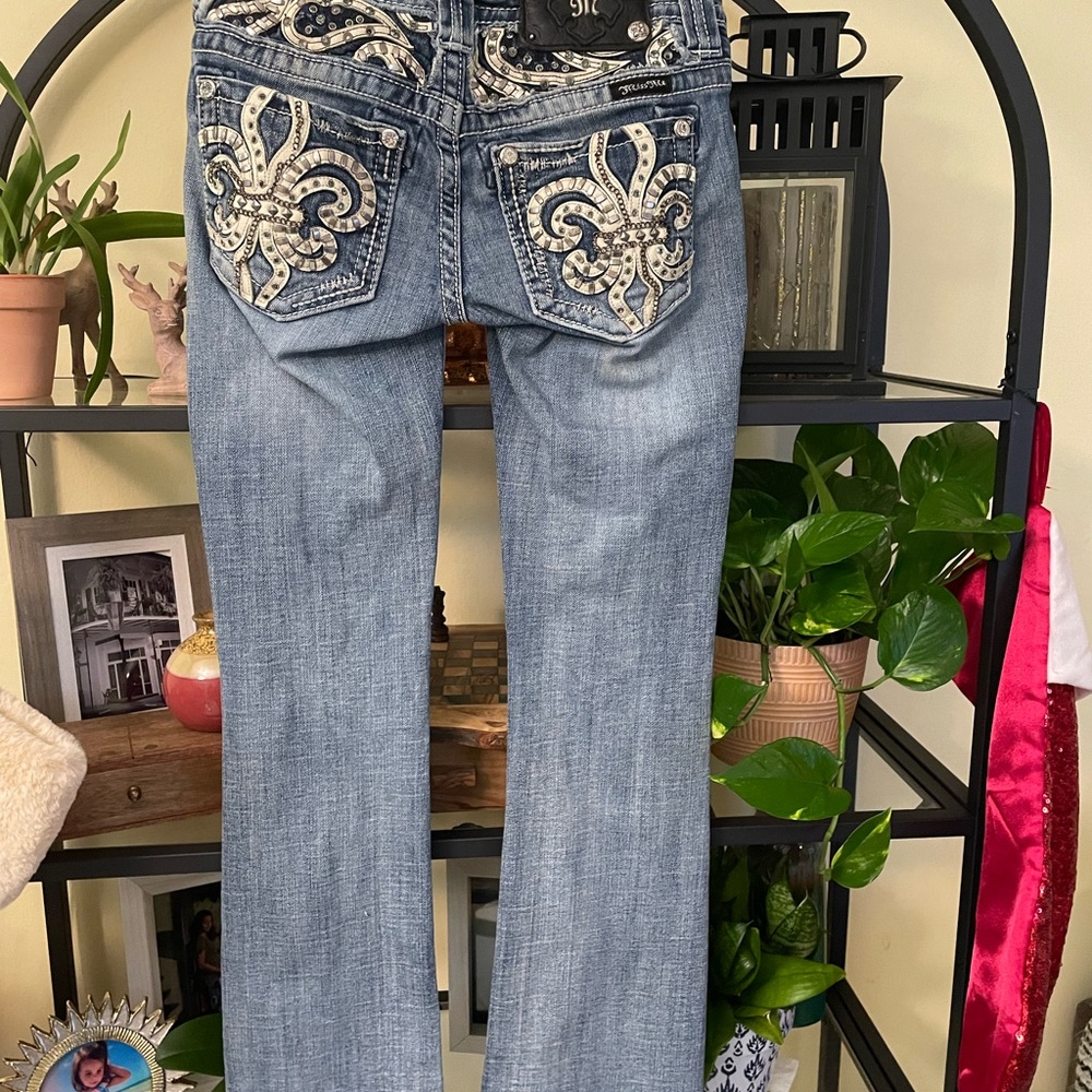 Miss Me Blue Straight Leg Jeans with Embellished Details